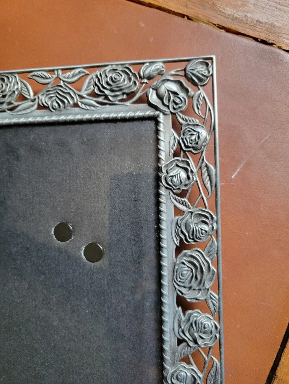 Pewter Roses Malden Picture Frame 4x6 Silver Tone Black Velvet Backing